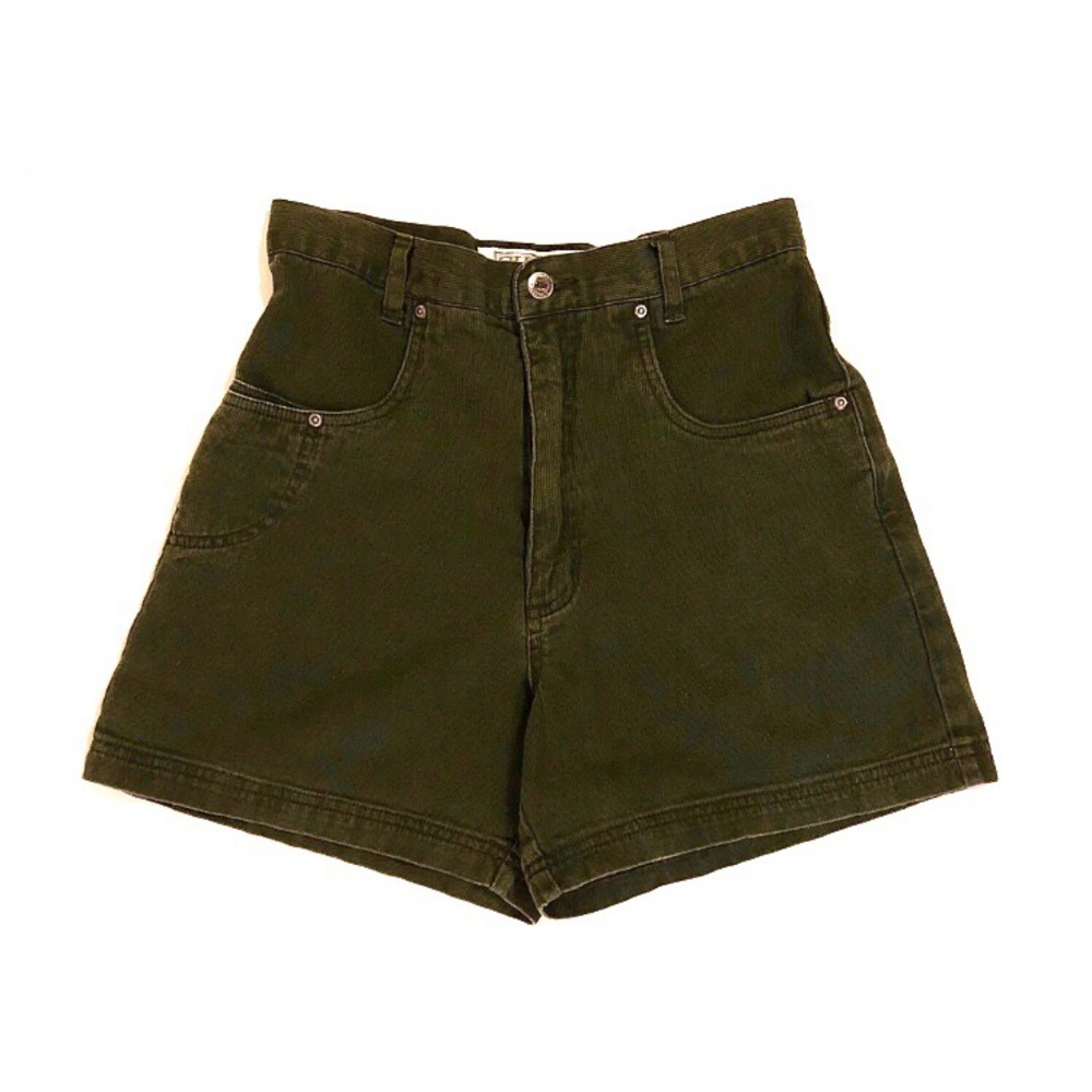 Green Corduroy Vintage Style High Waisted shorts